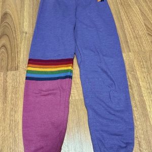 Aviator nation purple and pink rainbow striped sweatpants